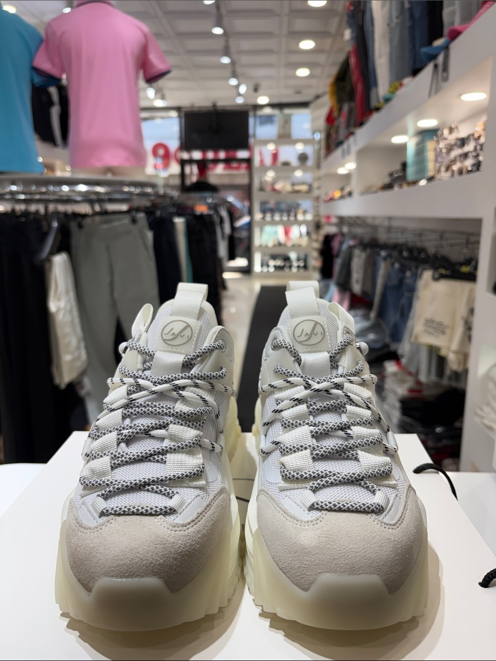 Women’s Chunky Lace-Up Sneakers in White & Cream